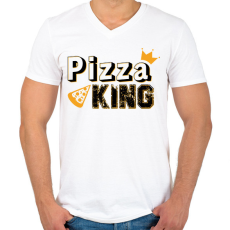 PRINTFASHION Pizza király - Férfi V-nyakú póló - Fehér