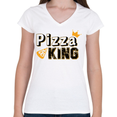 PRINTFASHION Pizza király - Női V-nyakú póló - Fehér