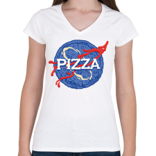 PRINTFASHION Pizza Nasa style - Női V-nyakú póló - Fehér női póló