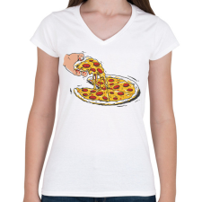 PRINTFASHION Pizza - Női V-nyakú póló - Fehér női póló