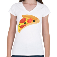 PRINTFASHION Pizza  - Női V-nyakú póló - Fehér
