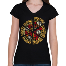 PRINTFASHION Pizza - Női V-nyakú póló - Fekete női póló