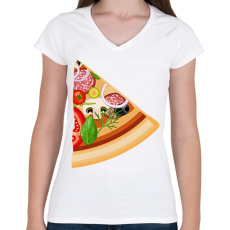 PRINTFASHION Pizza son - Női V-nyakú póló - Fehér