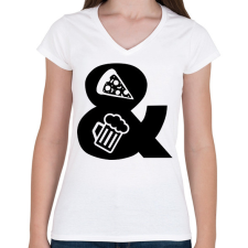 PRINTFASHION Pizza & Sör - Női V-nyakú póló - Fehér női póló