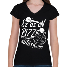 PRINTFASHION Pizza sütős pólóm - Női V-nyakú póló - Fekete női póló