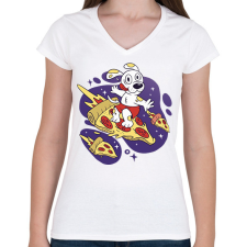 PRINTFASHION Pizza szörf - Női V-nyakú póló - Fehér női póló