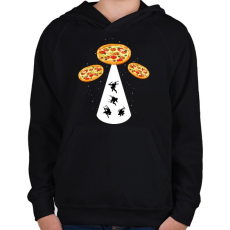 PRINTFASHION Pizza UFO - Gyerek kapucnis pulóver - Fekete