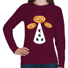 PRINTFASHION Pizza UFO - Női pulóver - Bordó női pulóver, kardigán