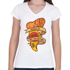PRINTFASHION Pizza valentin napra - Női V-nyakú póló - Fehér női póló