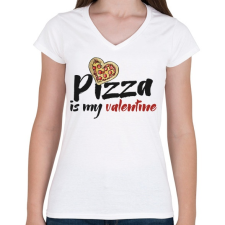 PRINTFASHION Pizza valentine - Női V-nyakú póló - Fehér női póló