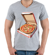 PRINTFASHION Pizzás doboz - Férfi V-nyakú póló - Sport szürke