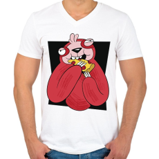 PRINTFASHION Pizzás lajhár - Férfi V-nyakú póló - Fehér
