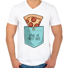 PRINTFASHION Pizzás zseb - Férfi V-nyakú póló - Fehér férfi pulóver, kardigán