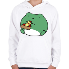 PRINTFASHION Pizzát evő béka - Gyerek kapucnis pulóver - Fehér gyerek pulóver, kardigán