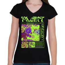 PRINTFASHION Plant - Streetwear - Női V-nyakú póló - Fekete női póló