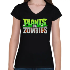 PRINTFASHION Plants vs. Zombies - Női V-nyakú póló - Fekete