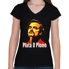 PRINTFASHION Plata O Plomo - Női V-nyakú póló - Fekete