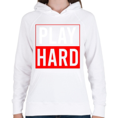PRINTFASHION Play hard - Női kapucnis pulóver - Fehér