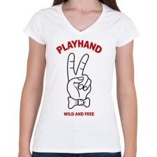 PRINTFASHION Playboy hand - Női V-nyakú póló - Fehér női póló