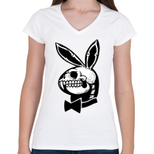 PRINTFASHION Playboy nyuszi csontváz - Női V-nyakú póló - Fehér női póló