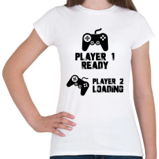 PRINTFASHION Player 1, Player 2 - Kismama - Női póló - Fehér