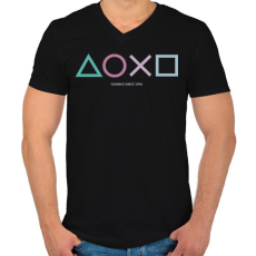 PRINTFASHION Playstation - Férfi V-nyakú póló - Fekete