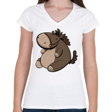 PRINTFASHION Plüss ló - Női V-nyakú póló - Fehér női póló