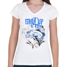 PRINTFASHION Pofa be és pecázz! - Női V-nyakú póló - Fehér