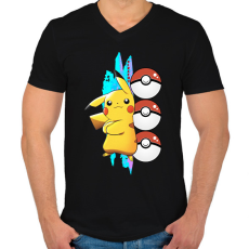PRINTFASHION pokemon pikachu - Férfi V-nyakú póló - Fekete