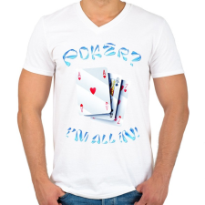 PRINTFASHION Póker - Férfi V-nyakú póló - Fehér férfi póló