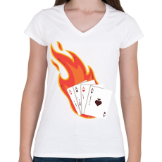 PRINTFASHION Póker - Női V-nyakú póló - Fehér