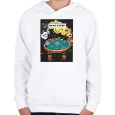 PRINTFASHION Pókerező macskák - Gyerek kapucnis pulóver - Fehér gyerek pulóver, kardigán