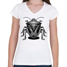 PRINTFASHION Poloska rajz - Női V-nyakú póló - Fehér női póló
