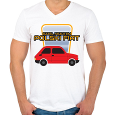 PRINTFASHION Polski Fiat - ezzel kezdtem - Férfi V-nyakú póló - Fehér