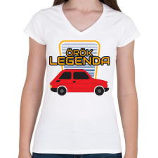 PRINTFASHION Polski Fiat Örök Legenda - Női V-nyakú póló - Fehér női póló