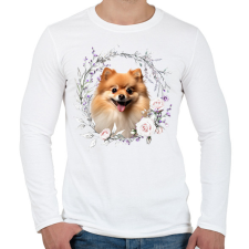 PRINTFASHION pomerániai törpespicc virágokkal - Férfi hosszú ujjú póló - Fehér férfi póló