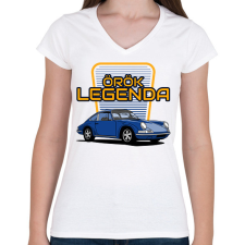 PRINTFASHION porsce - Női V-nyakú póló - Fehér női póló