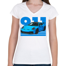PRINTFASHION Porsche 911 - Női V-nyakú póló - Fehér női póló