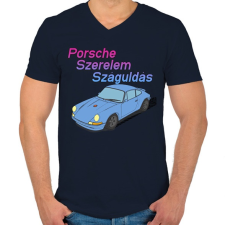 PRINTFASHION Porsche Szerelem Száguldás      | Babakék Edition - Férfi V-nyakú póló - Sötétkék férfi póló