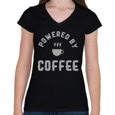 PRINTFASHION Powered by Coffee - Női V-nyakú póló - Fekete