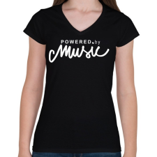 PRINTFASHION Powered by music - Női V-nyakú póló - Fekete női póló