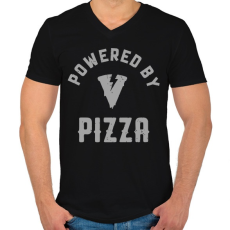 PRINTFASHION Powered by Pizza - Férfi V-nyakú póló - Fekete