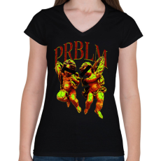 PRINTFASHION PRBLM - Női V-nyakú póló - Fekete