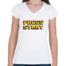 PRINTFASHION Press Start - Női V-nyakú póló - Fehér női póló