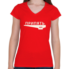 PRINTFASHION Pripjaty - Női V-nyakú póló - Piros női póló