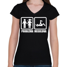 PRINTFASHION Probléma megoldva - Női V-nyakú póló - Fekete
