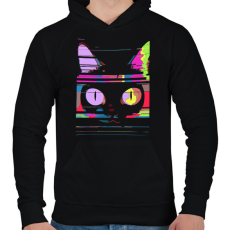 PRINTFASHION Psychedelic cat - Férfi kapucnis pulóver - Fekete