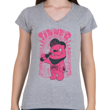 PRINTFASHION Pszicho medve - Női V-nyakú póló - Sport szürke női póló