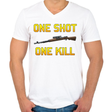 PRINTFASHION PUBG - One Shot, One Kill - Férfi V-nyakú póló - Fehér férfi póló