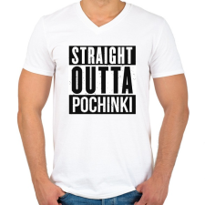 PRINTFASHION PUBG - Straight Outta Pochinki - Férfi V-nyakú póló - Fehér férfi póló